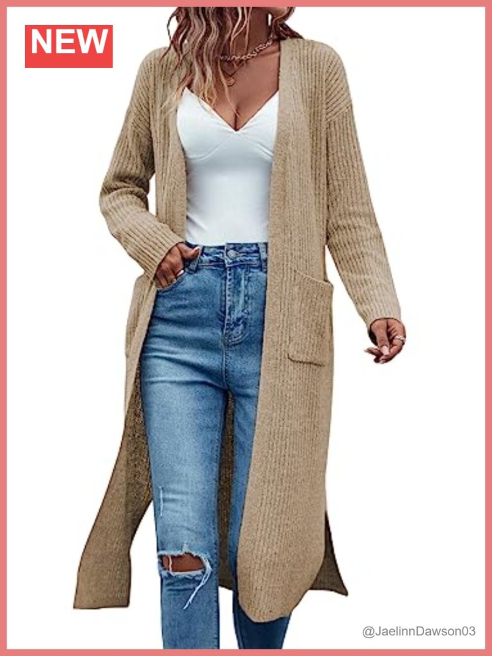 Long Open Front Cardigan Sweater with Pockets